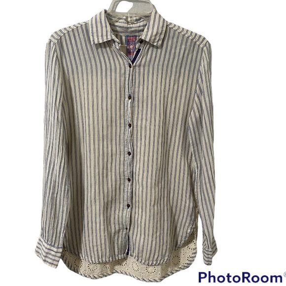 JOHNNY WAS Stunning Relaxed Button Up, Stripe Long-sleeve; Size Small - Picture 2 of 8